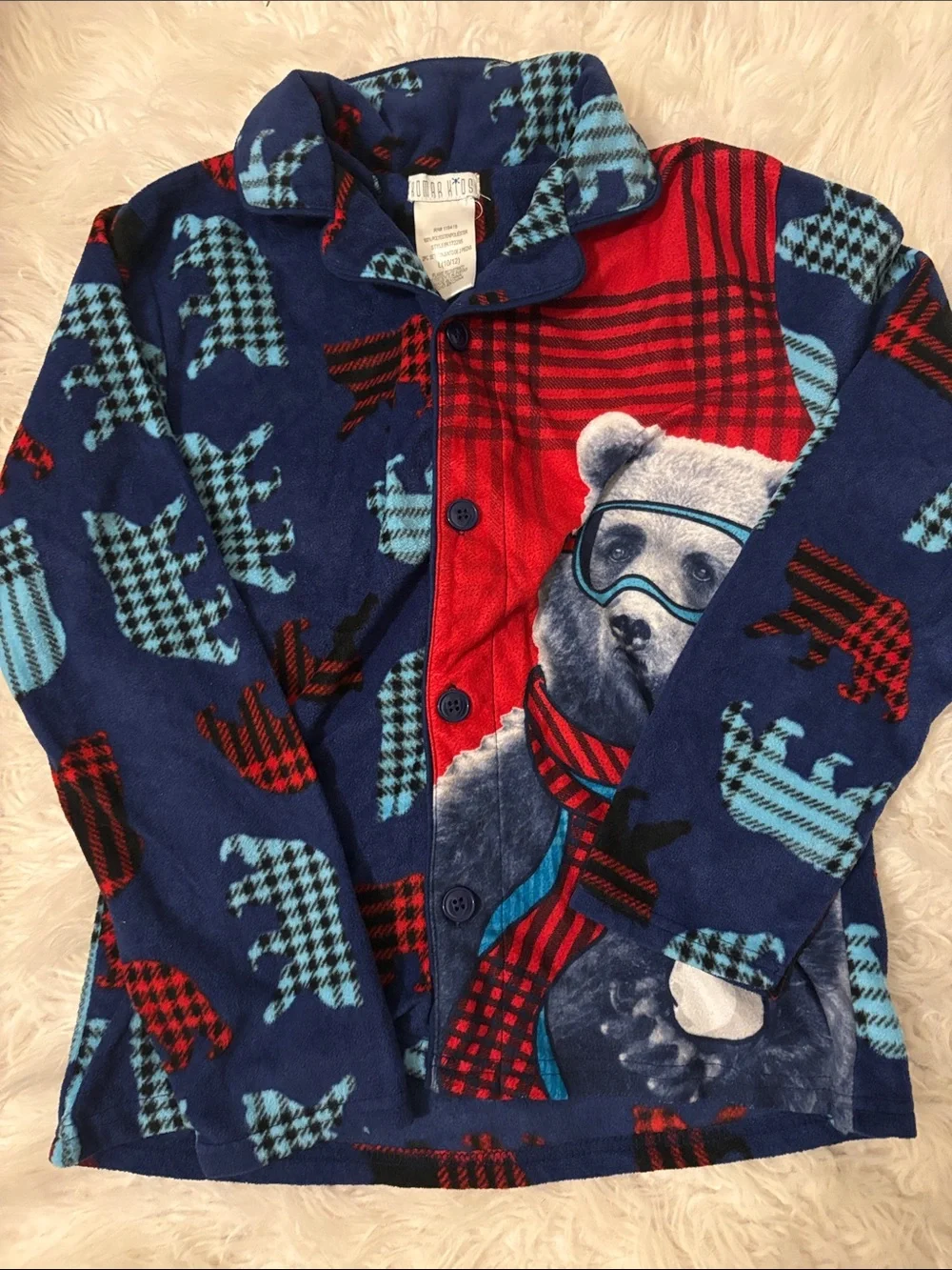 Komar Kids Navy Blue Bear Print Pajama Set with Red and Light Blue Accents